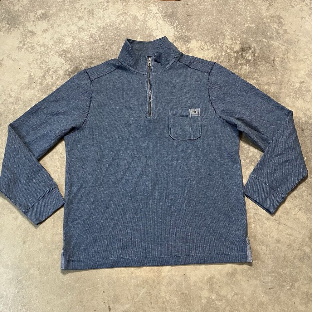 Tommy Bahama Sweater Mens Small Blue Haystack Half Zip‎ Pullover Night Cap Blue